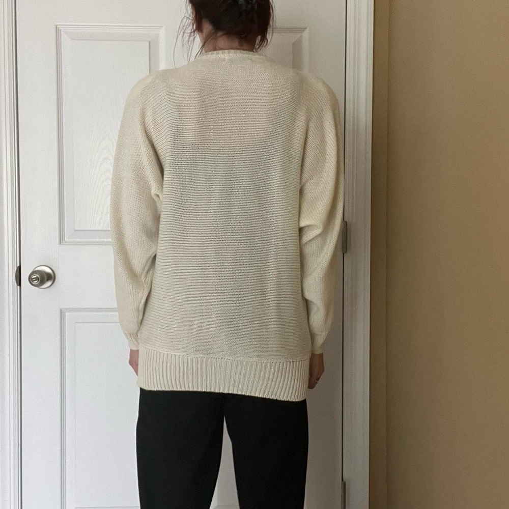 Cream Floral Embroidery Cardigan with Pockets Vintage 90s Granny Cottage - Picture 4 of 8